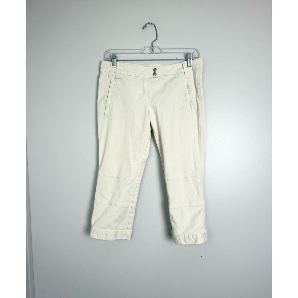 SISLEY Womens Straight Capri Trousers Cream Cotton Stretch Size 6